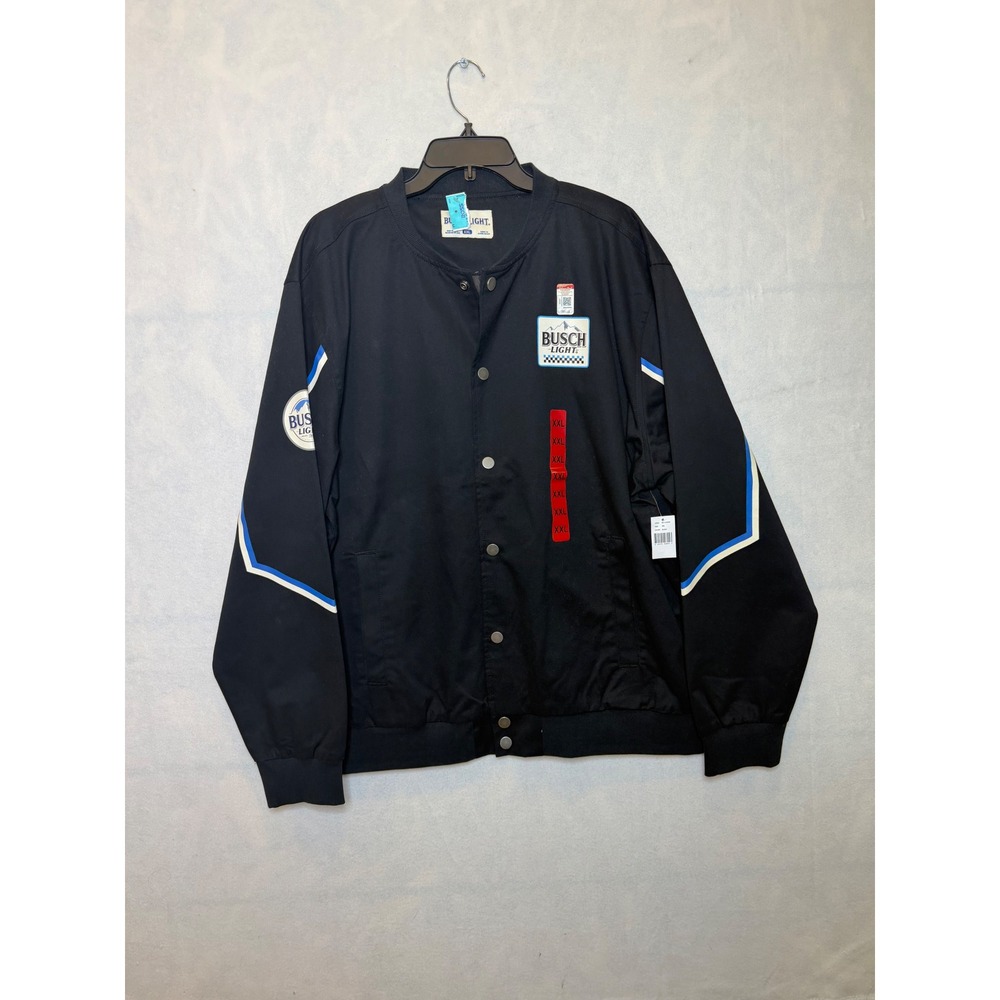 Busch Light Bomber Jacket‎ XXL Black Button Up Racing Jacket